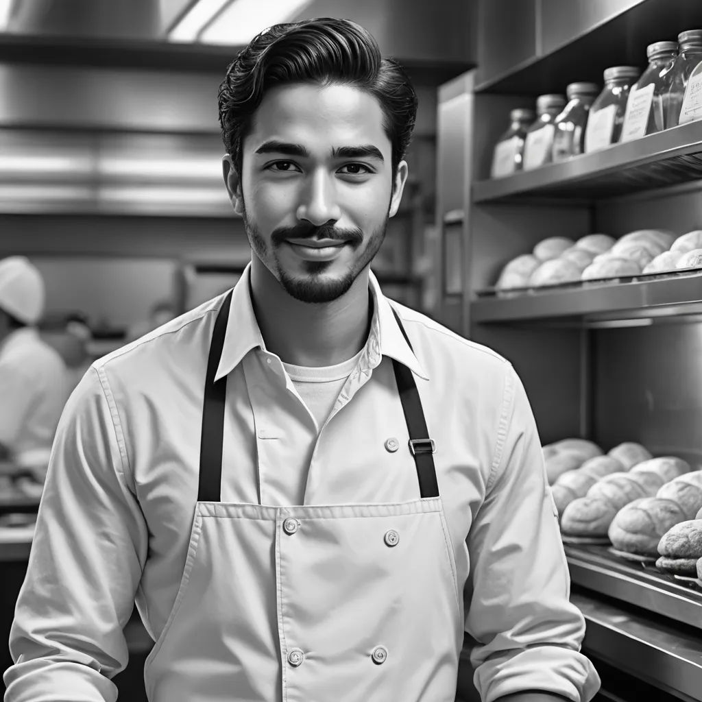 a man standing in front of a shelf of food in a kitchen with a lot of shelves of food, arbeitsrat für kunst, a stock photo, Christian Hilfgott Brand, professional