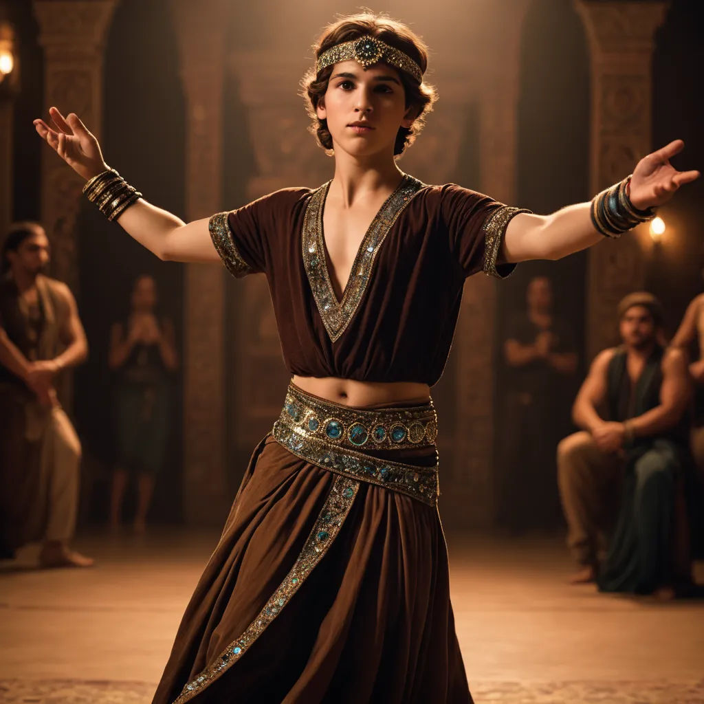 a woman in a brown dress is performing a dance in front of other people in a dark room with lights, arabesque, a poster, Altoon Sultan, promotional image
