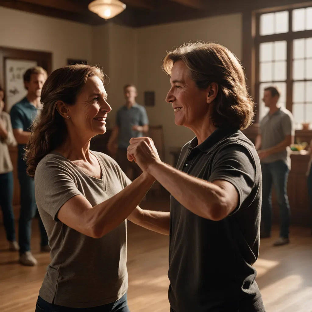 a man and woman dancing in a room with other people in the background, one of them is holding the other's hand, kitsch movement, a stock photo, Anne Rigney, promotional image