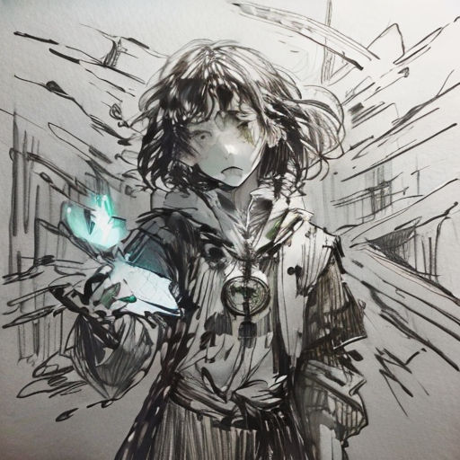 a drawing of a person holding a cell phone in their hand and a light bulb in their hand, with a building in the background