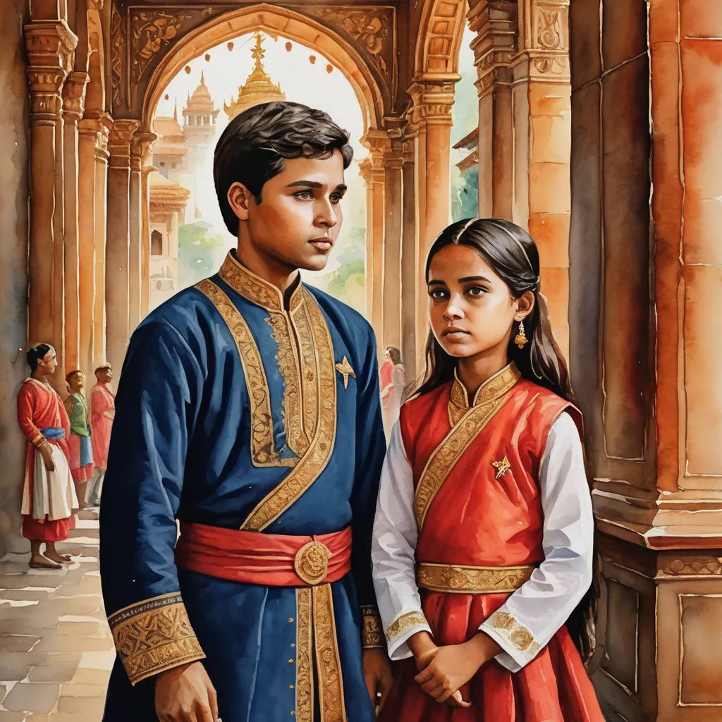 a painting of a man and a woman in traditional indian dress standing together in a courtyard with arches and arches, samikshavad, a detailed painting, Bhupen Khakhar, detailed painting