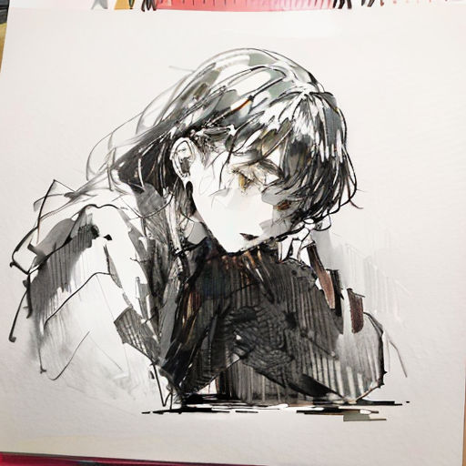 a drawing of a woman with a black and white background and a red frame with a red border around her