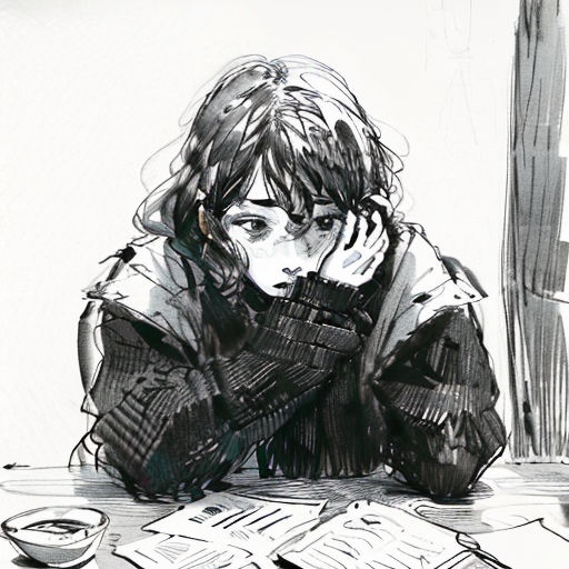 a drawing of a person sitting at a table with a cup of coffee and a cell phone in front of them