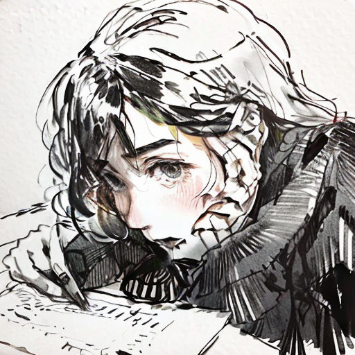 a drawing of a woman with a book in her hand and a pen in her hand, with a book in her hand