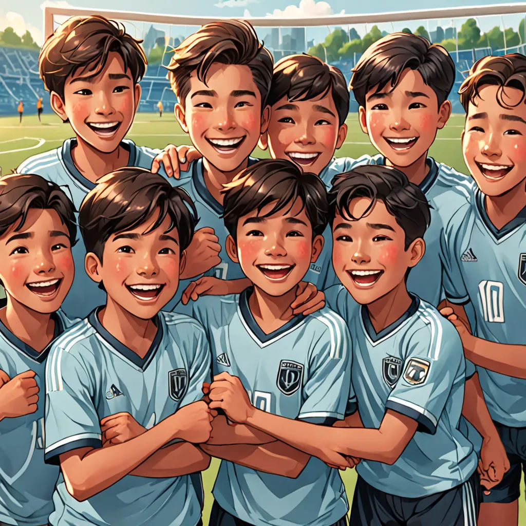 a group of young men standing next to each other on a soccer field with a goal net in the background, vancouver school, a storybook illustration, David Park, rossdraws global illumination