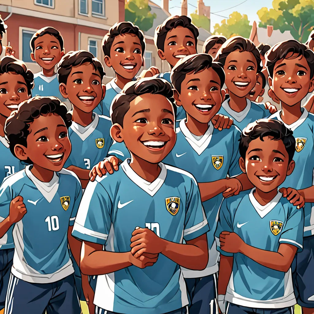 a group of young men standing next to each other in front of a building with a soccer ball in his hand, private press, a storybook illustration, Chris LaBrooy, graphic novel