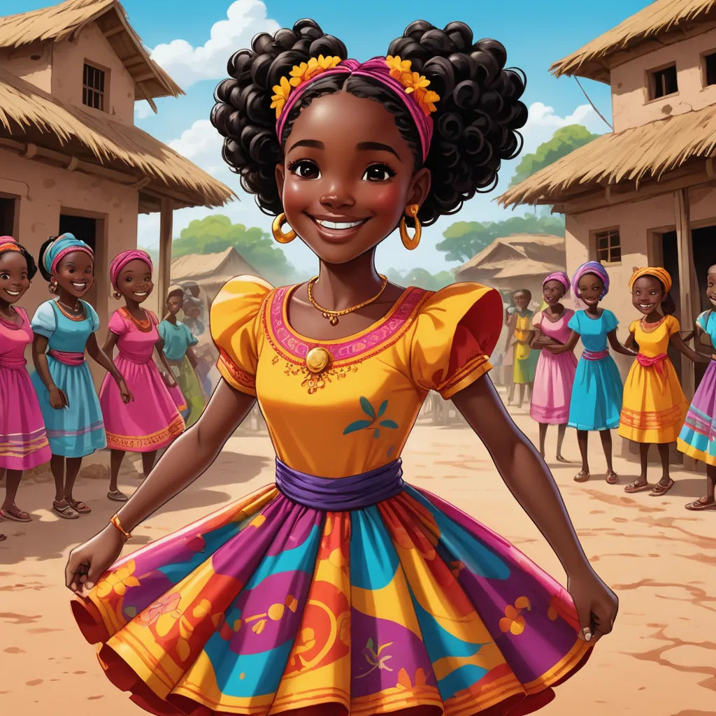 a cartoon girl in a colorful dress standing in front of a group of girls in dresses and headbands, lyco art, a storybook illustration, Chinwe Chukwuogo-Roy, official art