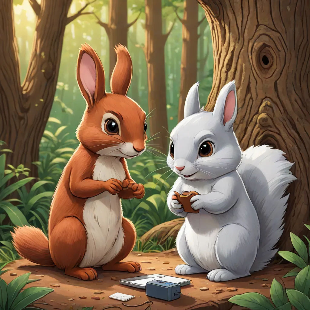 a rabbit and a squirrel eating food in the forest illustration by alex krapfke for the children's book the tale of the rabbit, furry art, an ultrafine detailed painting, Chris LaBrooy, official art