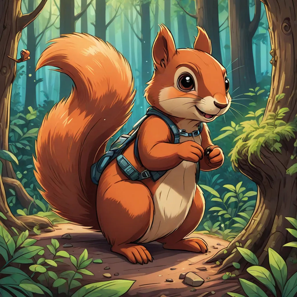 a squirrel in a forest with a backpack on his back and a backpack on his back, standing on a log, sots art, a character portrait, Chris LaBrooy, official art