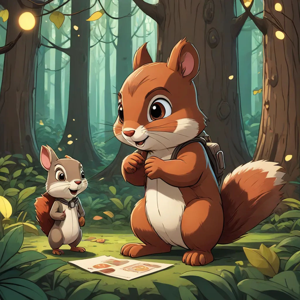 a squirrel and a squirrelling in a forest with a book in its paws and a book in the foreground, sots art, a storybook illustration, Chris LaBrooy, key art