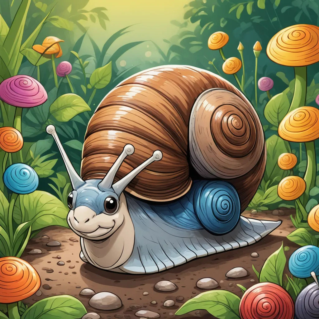 a snail crawling in the middle of the forest with many flowers around it illustration by alex krawc, sots art, a storybook illustration, Craola, 2 d game art