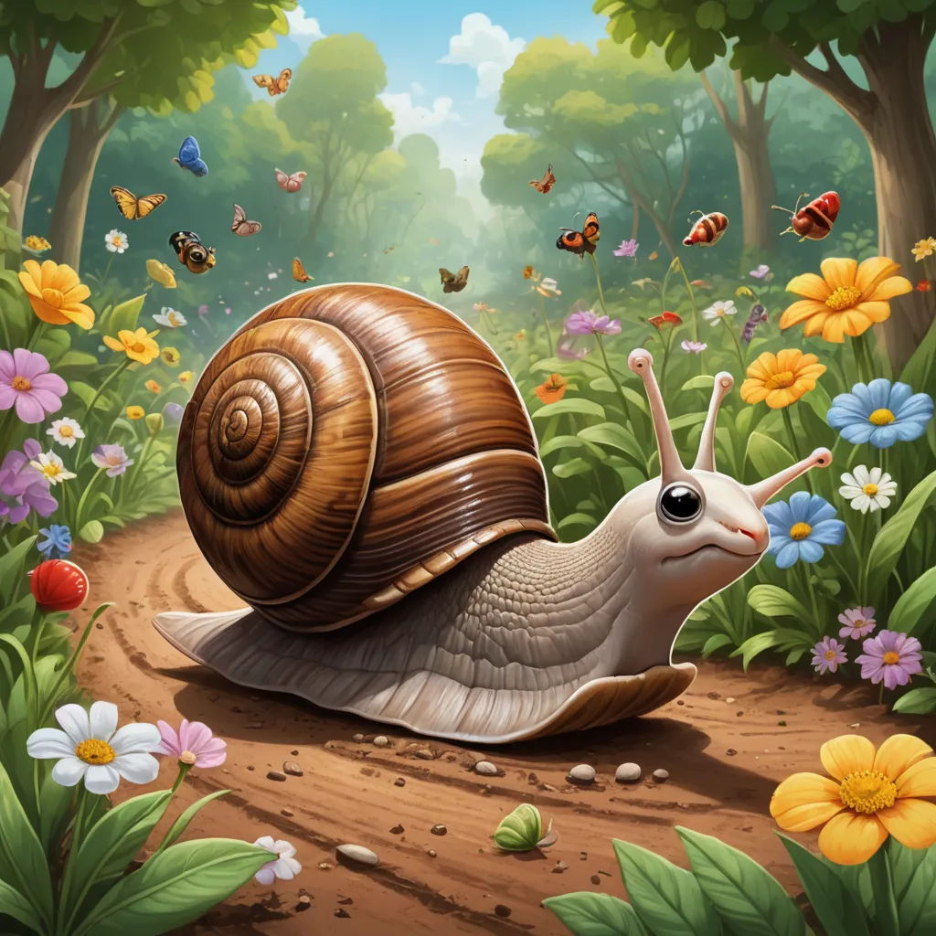 a snail is crawling in the middle of a forest with flowers and butterflies around it, and a butterfly is flying above it, fantasy art, a detailed painting, Chris LaBrooy, highly detailed digital painting