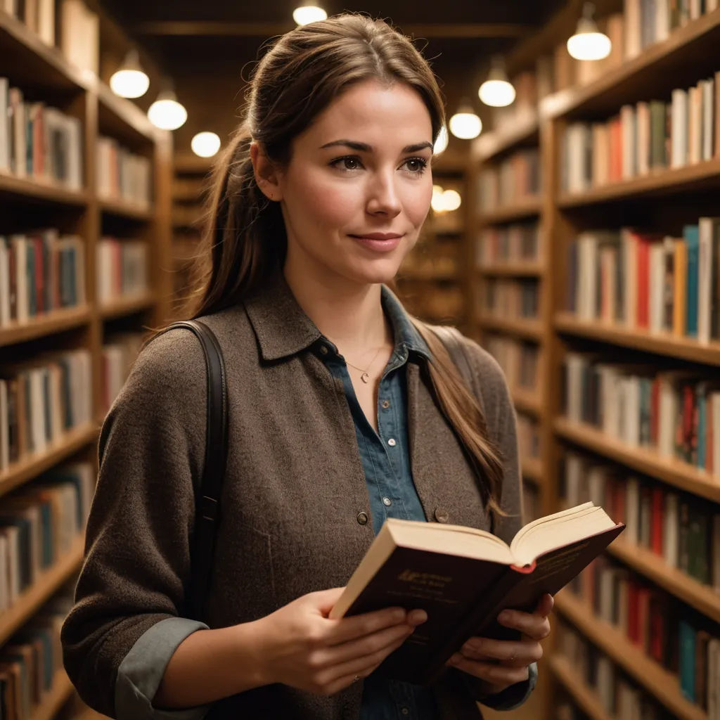 a woman standing in a library holding a book and smiling at the camera with a book in her hands, academic art, a stock photo, Barbara Greg, promotional image
