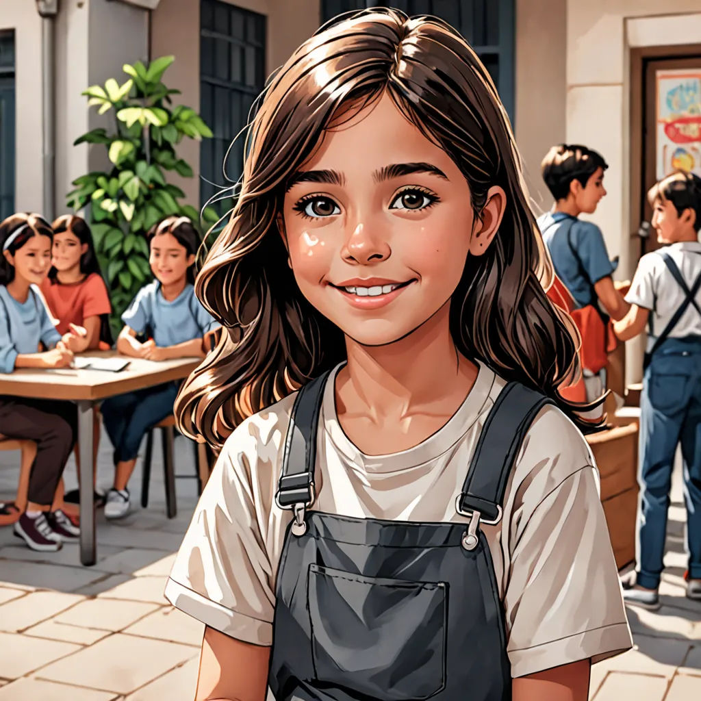 a girl in a school uniform standing in front of a classroom full of children in the background, with a boy in the foreground, paris school, a comic book panel, Ayshia Taşkın, book cover