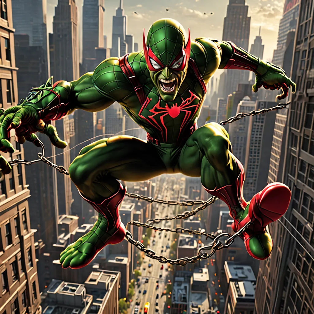 a spider man is suspended from a high building in a cityscape with a cityscape in the background, photorealism, concept art, Eddie Mendoza, key art