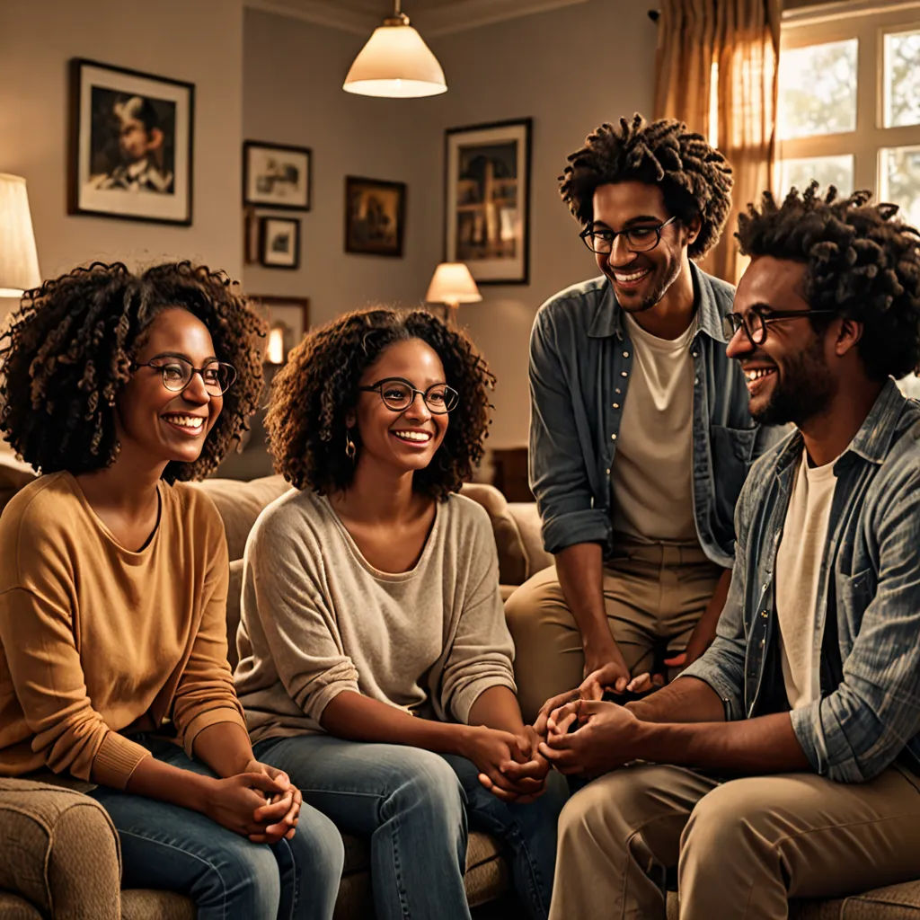 a group of people sitting on a couch smiling at the camera while the man is taking a picture of them, video art, a stock photo, Darrell Riche, promotional image