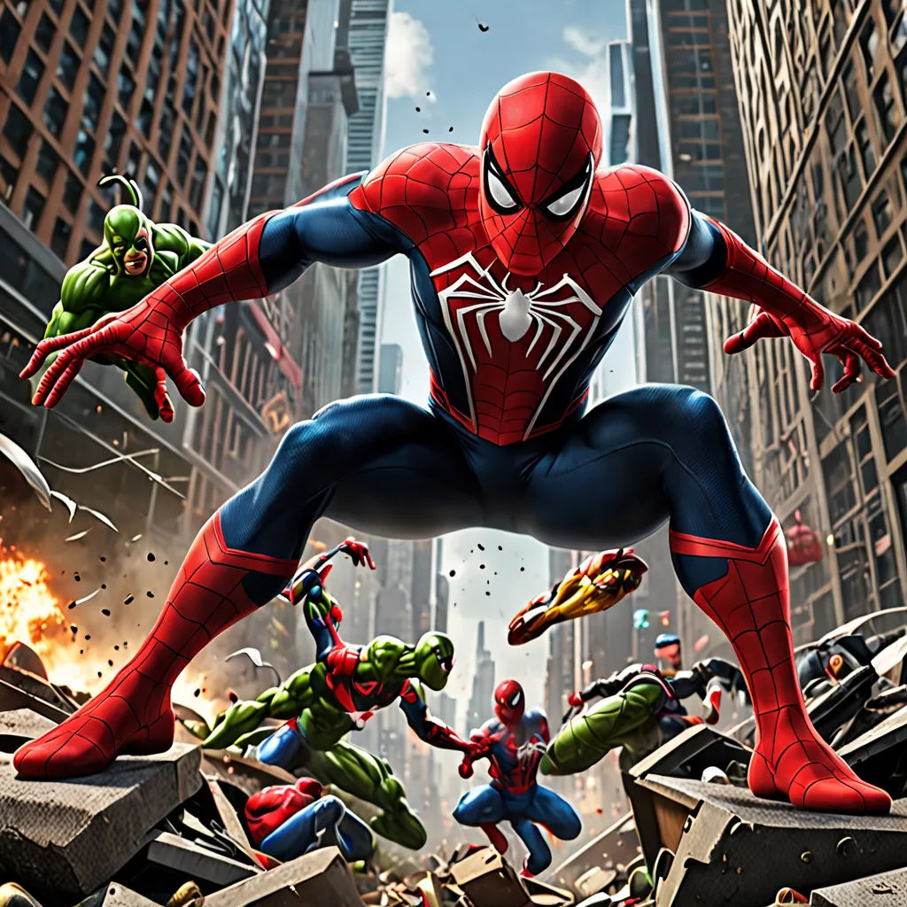 a group of superheros are in a city street with buildings and fire in the background, with a man in the middle of the scene, de stijl, computer graphics, Alton Tobey, promotional image