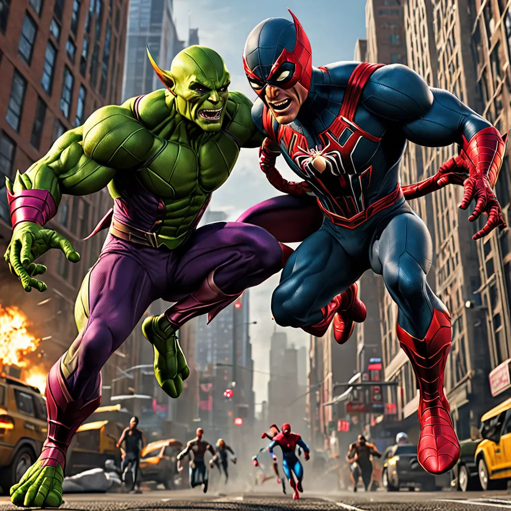 a cartoon of two superheros fighting in the street with a fire hydrant in the background and a bus in the foreground, sots art, concept art, Altichiero, key art