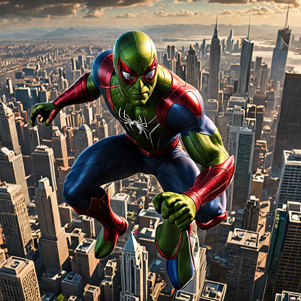a man flying through the air while wearing a spider man costume in a cityscape scene with skyscrapers, photorealism, concept art, Alton Tobey, 4k uhd image