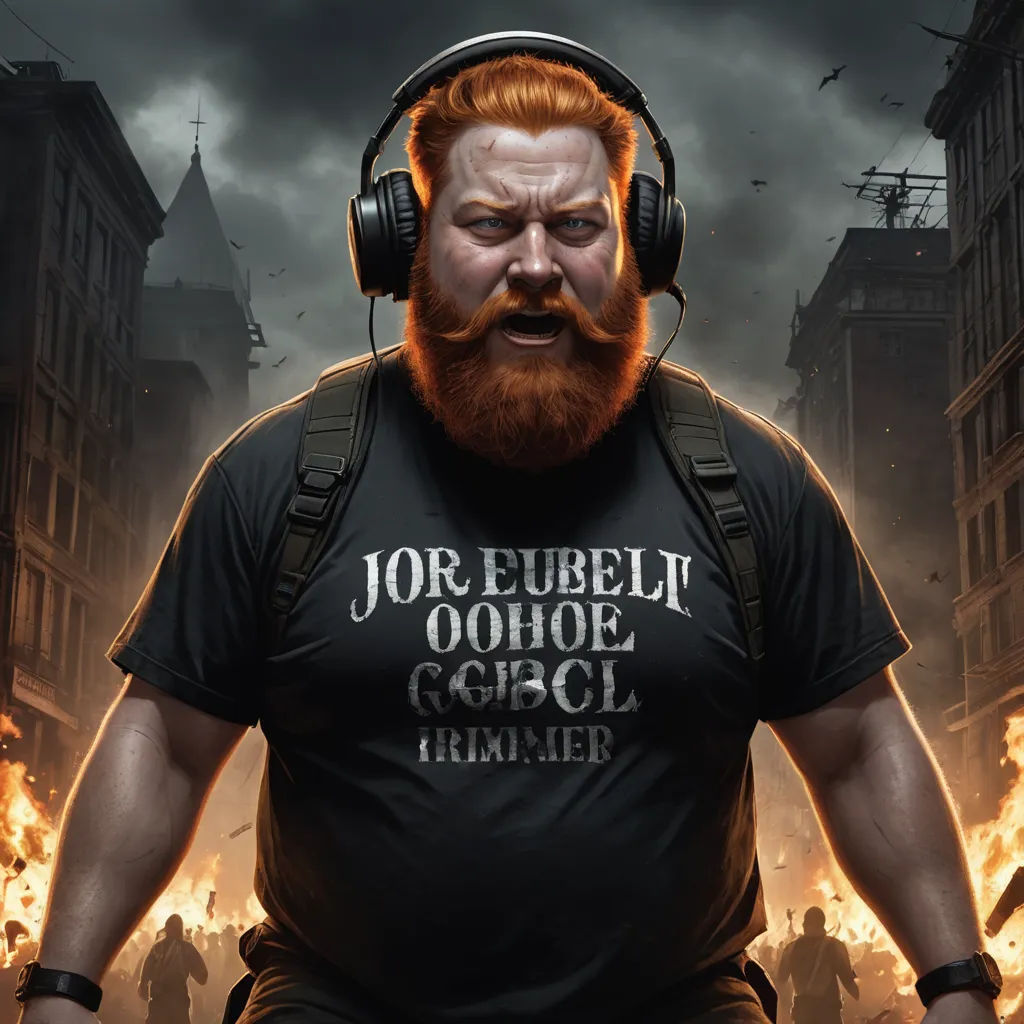 a man with headphones on and a beard in a t - shirt with words jor ebbeli, dohoe, gggc, drummer, art informel, a character portrait, Aleksi Briclot, jimmy nelsson