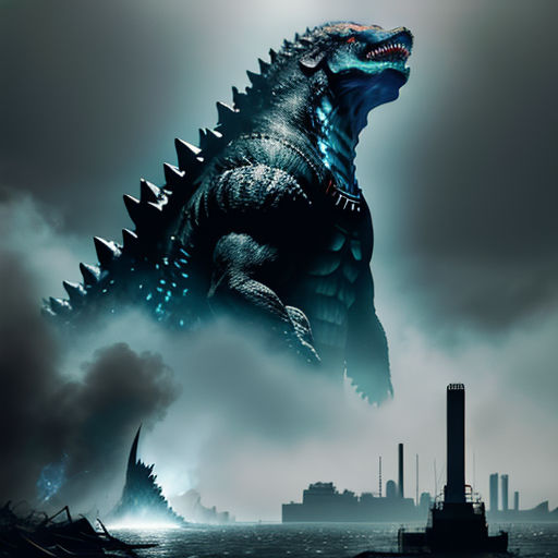a godzilla is standing in the middle of a city with a large building in the background and a large city in the foreground