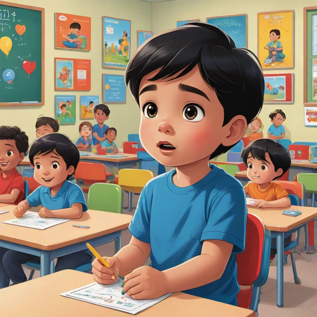 a boy is sitting at a desk in a classroom with other children in the background and a teacher in the foreground, vancouver school, a storybook illustration, Alejandro Burdisio, official art
