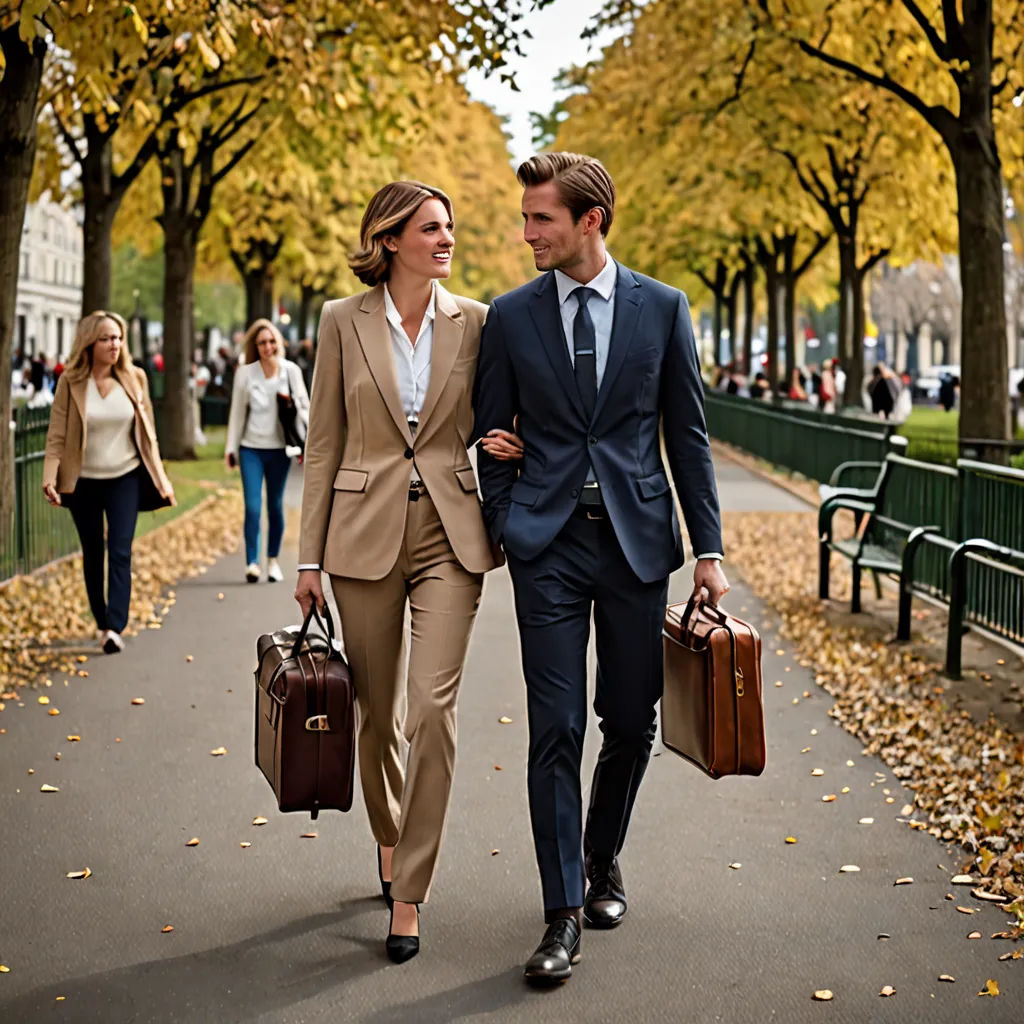 a man and woman walking down a sidewalk with luggage in hand and a man in a suit and tie, viennese actionism, a stock photo, Christian Hilfgott Brand, promotional image