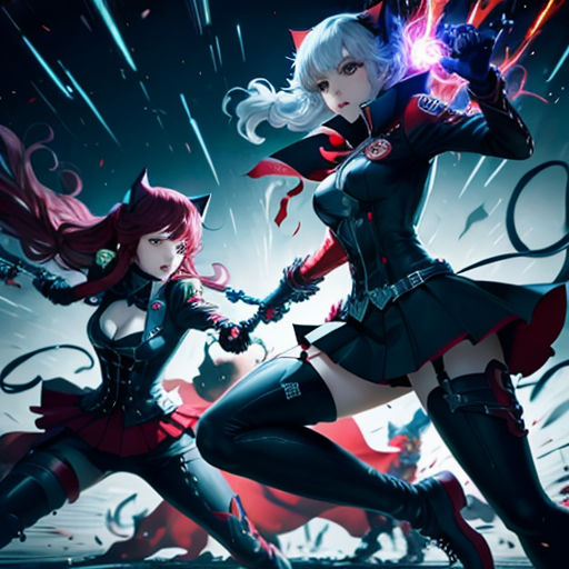 two women in costumes are fighting with each other in a video game poster design for a video game called devil slayer