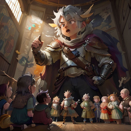 a group of people standing around a room with a wizard costume on and a wizard holding a wand in his hand