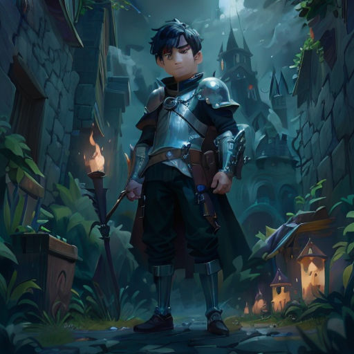a man in armor standing in a dark alley with a sword in his hand and a glowing light in the background