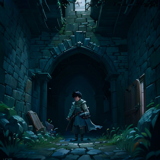 a person standing in a dark tunnel with a sword in hand and a light on the door way to the other side
