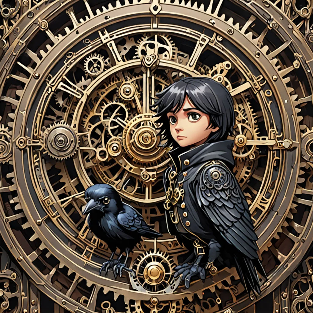 a clock with a girl and two birds on it's face and a clock face with gears in the background, gothic art, a character portrait, Cedric Seaut (Keos Masons), yukito kishiro