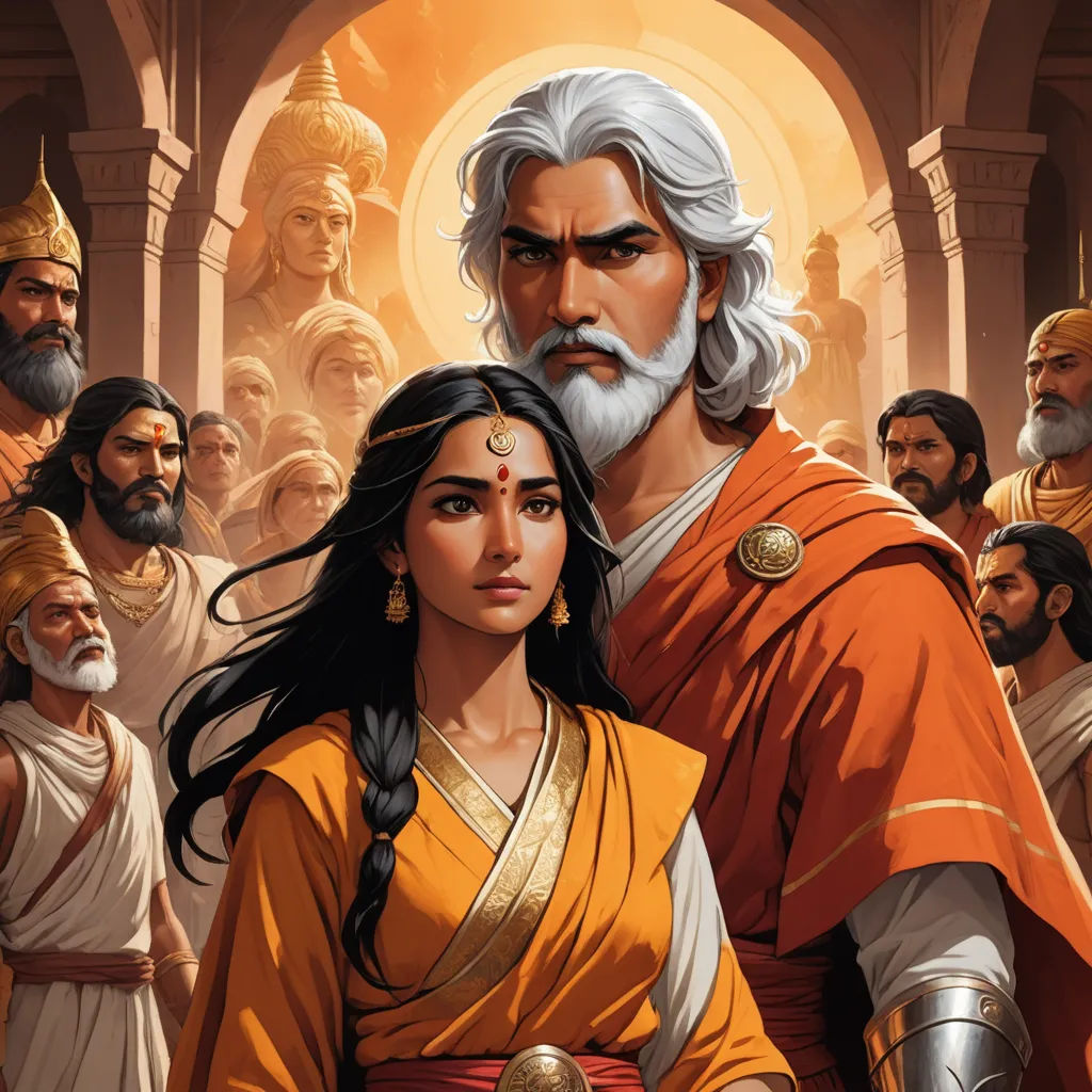 a painting of a man and woman standing in front of a crowd of people with a sword in their hand, fantasy art, a comic book panel, Brothers Hildebrandt, graphic novel