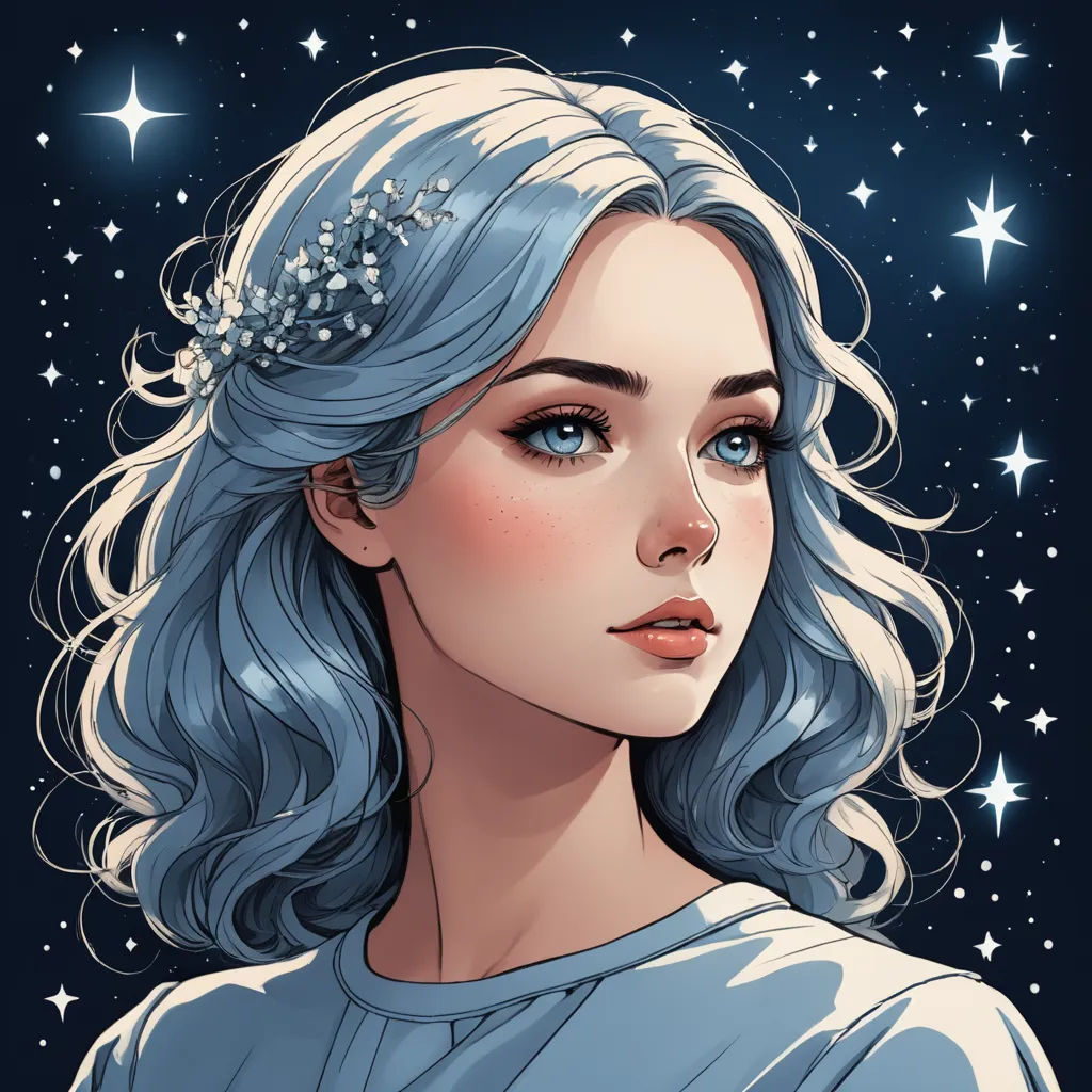 a woman with blue hair and a tiara on her head, in front of stars and a sky, fantasy art, a character portrait, Charlie Bowater, rossdraws global illumination