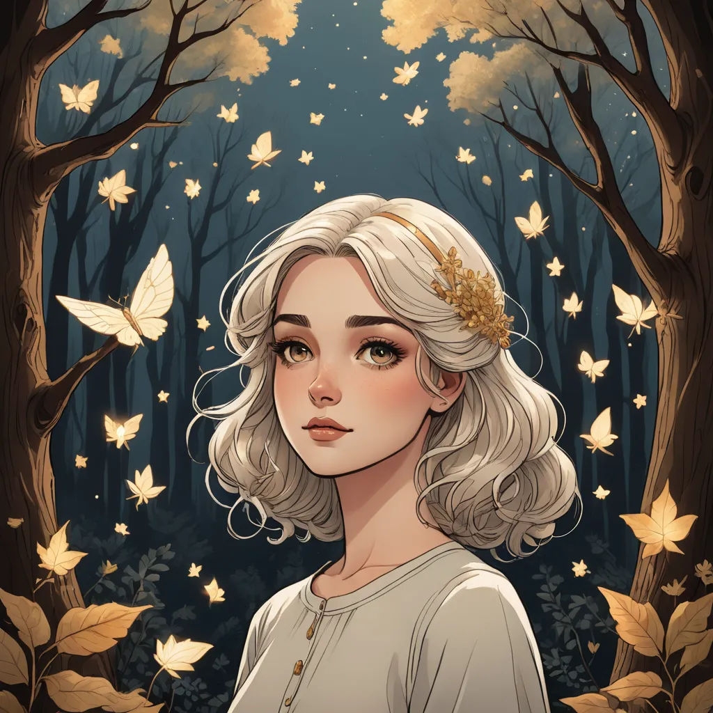 a girl with blonde hair and a butterfly in her hair stands in a forest with butterflies flying around her, fantasy art, a character portrait, Charlie Bowater, rossdraws global illumination