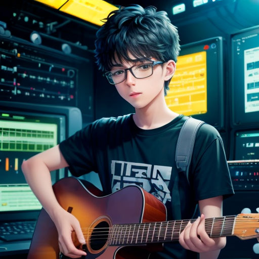 a boy with glasses playing a guitar in a recording studio photo by michael kohle / getty images