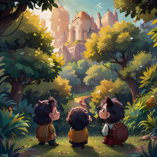 a couple of animals that are in the grass near trees and bushes and a castle in the background with a sky