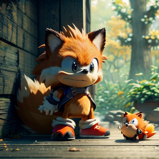 a cartoon character and a cat are standing in front of a house in a video game, sonic the hedgehog