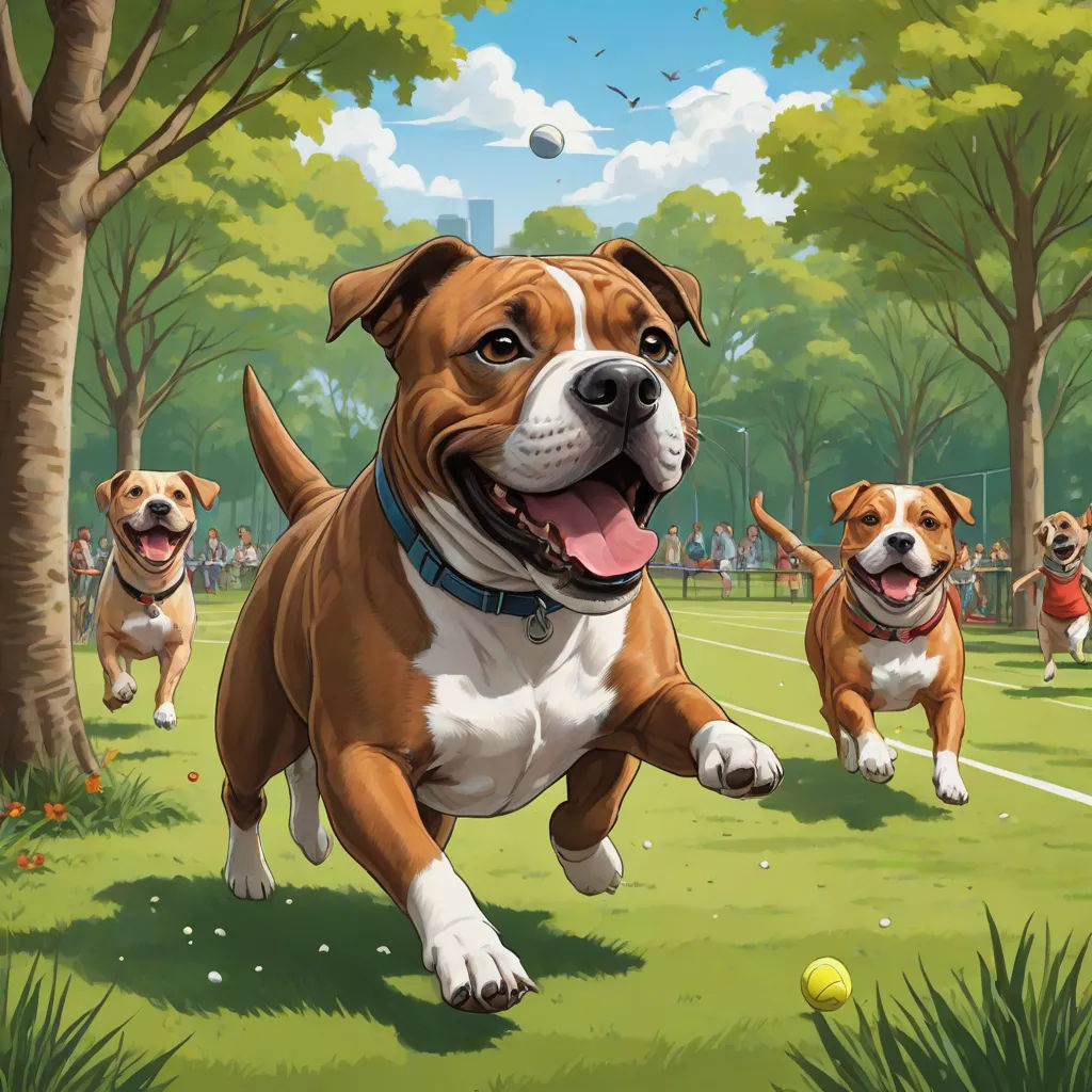 a painting of a dog running after a tennis ball in a park with other dogs running around the park, american scene painting, a comic book panel, Chris LaBrooy, official art