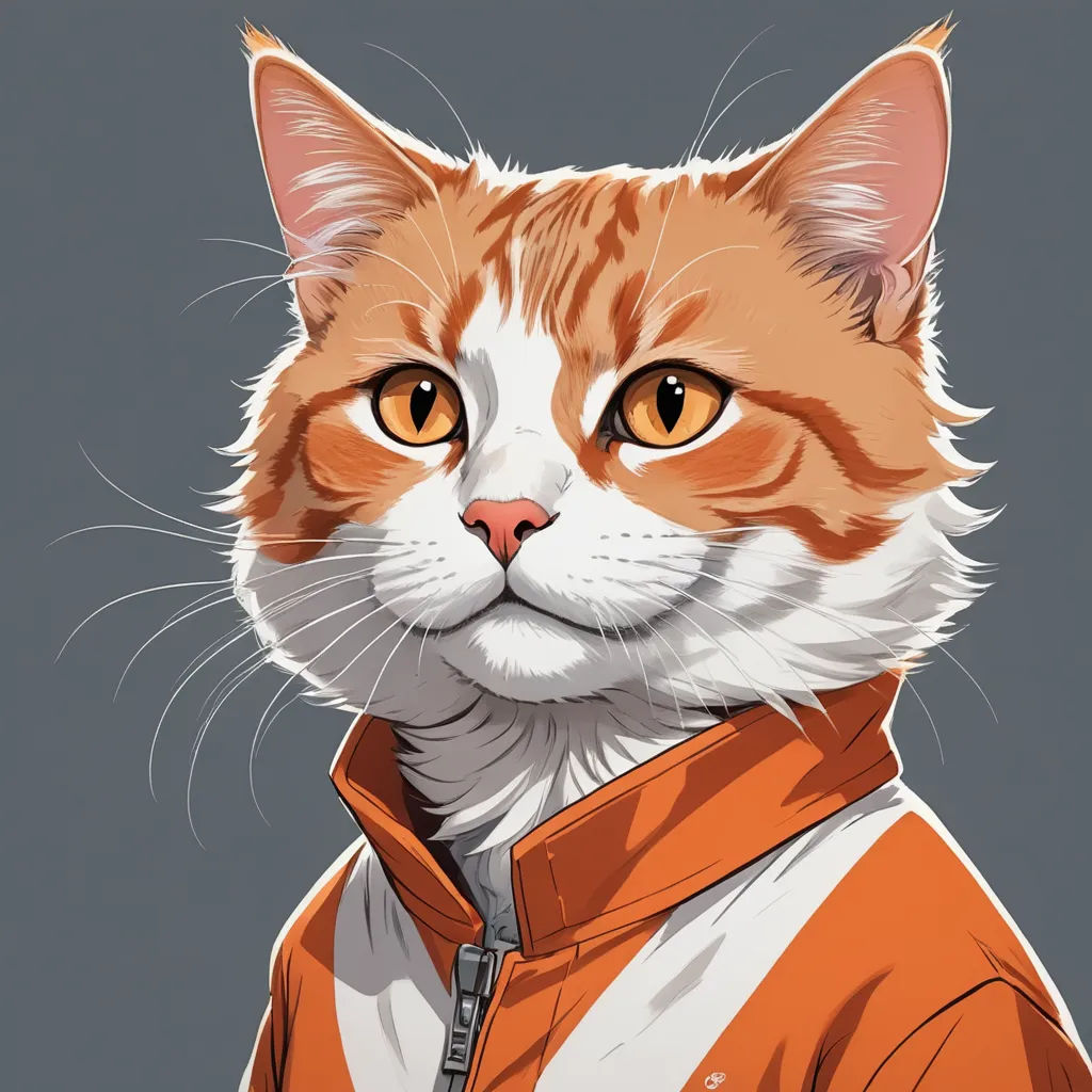 a cat with a jacket on and a collar around its neck looking at the camera with a serious look on its face, space art, a character portrait, Adam Manyoki, trending on art station