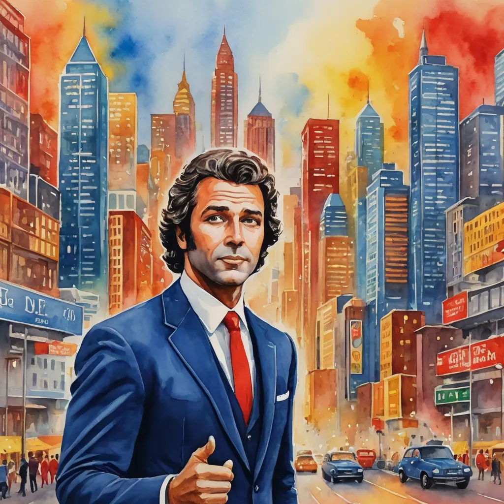a painting of a man in a suit and tie in a city street with a red tie and a red tie, american scene painting, a fine art painting, F. Scott Hess, frazetta