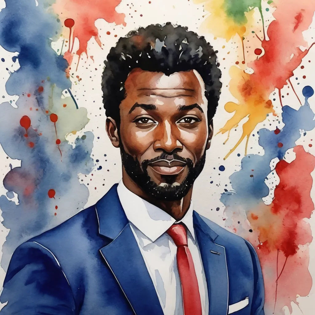 a painting of a man in a suit and tie with paint splatters on the background of the painting, black arts movement, a character portrait, Adam Dario Keel, character portrait