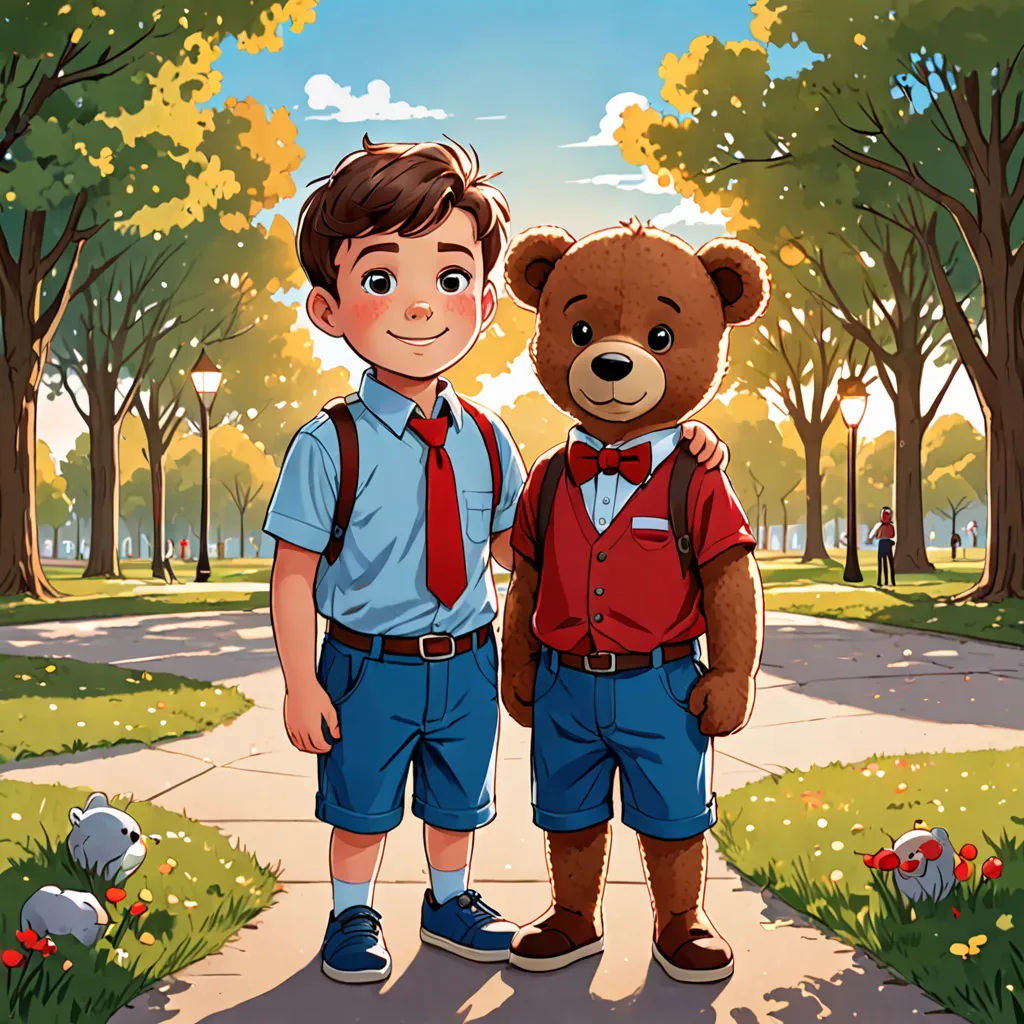 a boy and a girl standing next to each other in a park with trees and flowers on the ground, danube school, a storybook illustration, Cui Bai, official art