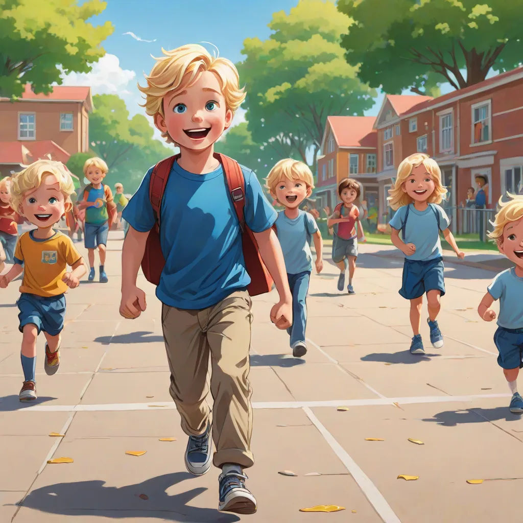 a group of children running down a street with a backpack on their back and a backpack on their shoulder, Brothers Hildebrandt, american scene painting, a storybook illustration, official art