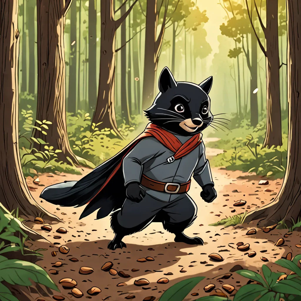 a cartoon of a cat in a forest with a red scarf around its neck and a red collar around its neck, sots art, a character portrait, Cedric Seaut (Keos Masons), character portrait