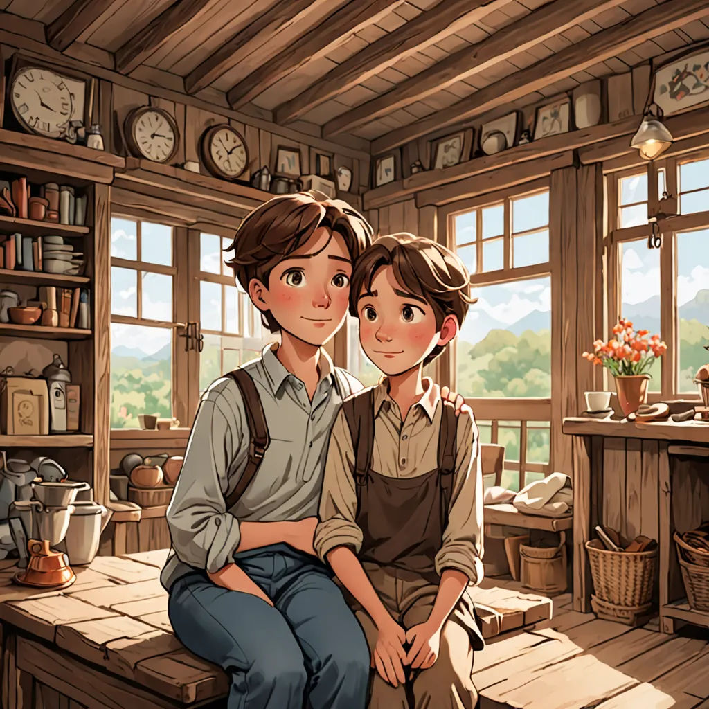 a couple of people sitting on a bench in a room with windows and a clock on the wall behind them, neo-romanticism, a storybook illustration, Brothers Hildebrandt, rossdraws global illumination