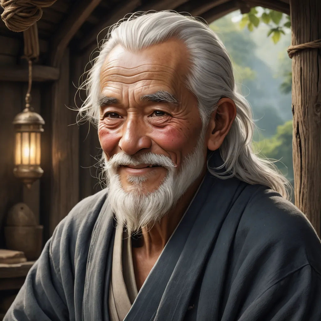 a painting of a man with a long white beard and a long white beard wearing a robe and a lantern, photorealism, a character portrait, ESAO, professional digital painting