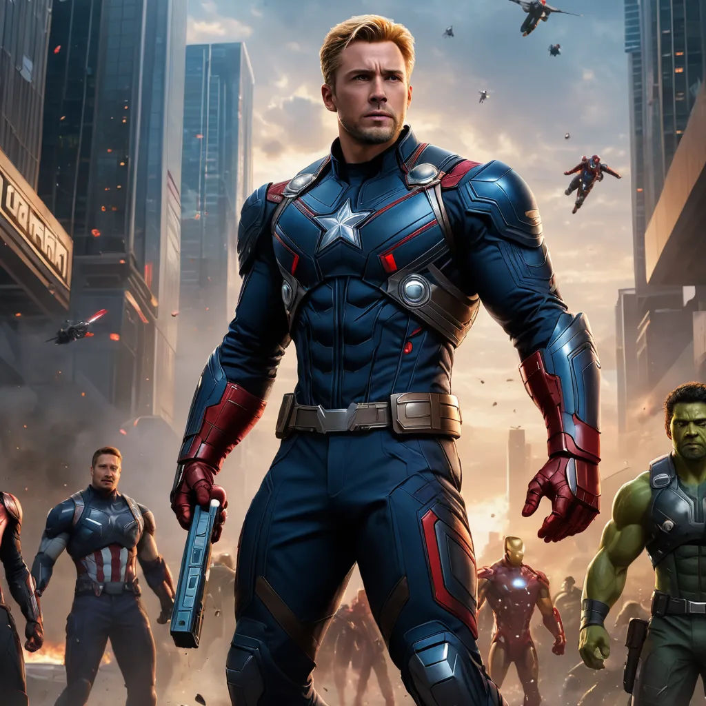 a group of avengers characters standing in front of a city skyline with guns in their hands and a helicopter in the sky, antipodeans, a poster, Americo Makk, imax 70 mm footage