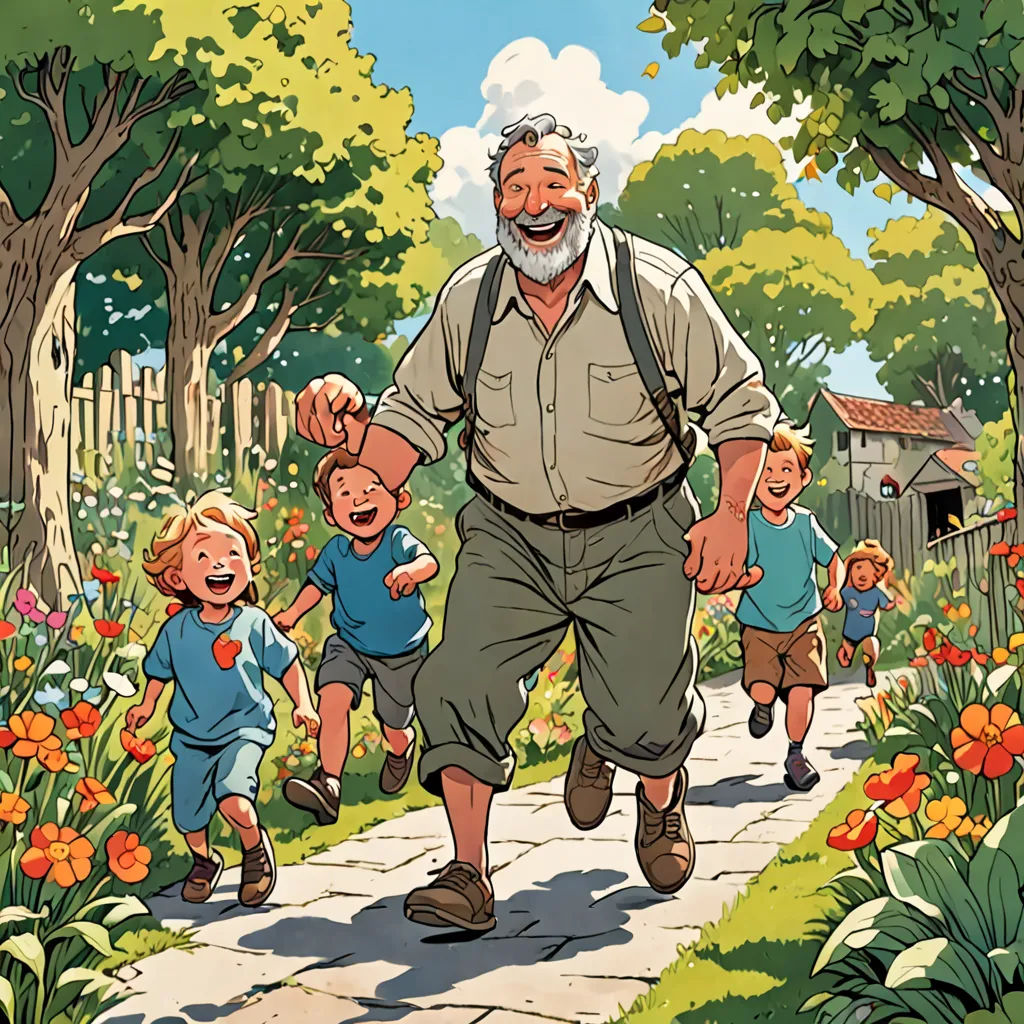 a man walking down a path with two children and a man with a backpack on his back is holding his hand, Asaf Hanuka, les automatistes, a storybook illustration, official art