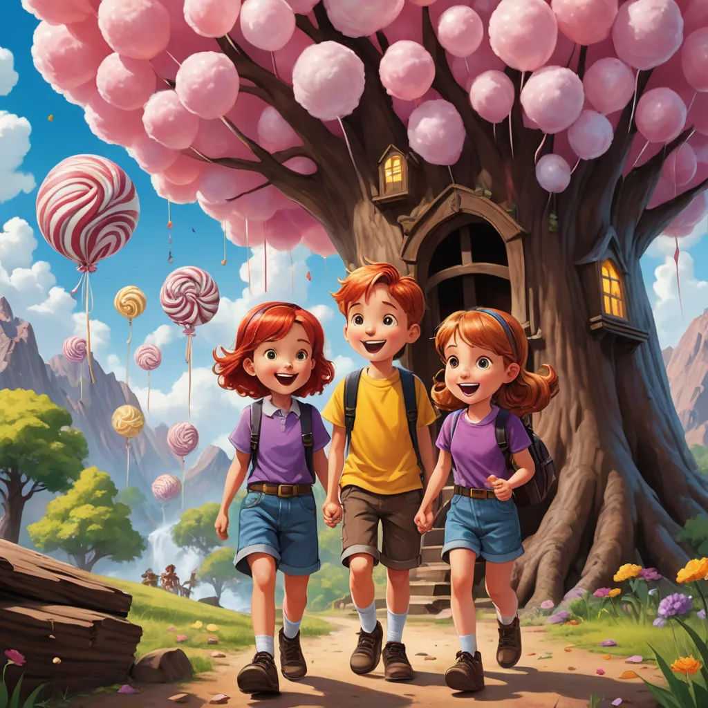 a painting of two children walking towards a tree with balloons in the air above them and a house on the hill, pop surrealism, a storybook illustration, Aaron Jasinski, kinkade